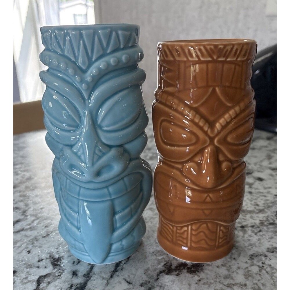 Tiki Mug Set Ceramic Polynesian Tiki Bar Cocktail cup Pair